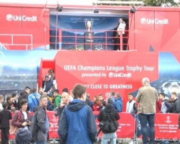 Trophy UEFA Champions League on the square in Tuzla